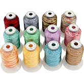 New brothread 12 Colors Variegated Embroidery Machine Thread Kit -2 | 100% Polyester, 500M/550YD Each Spool, Compatible with Brother Janome Babylock Singer Pfaff Bernina Embroidery/Sewing Machine