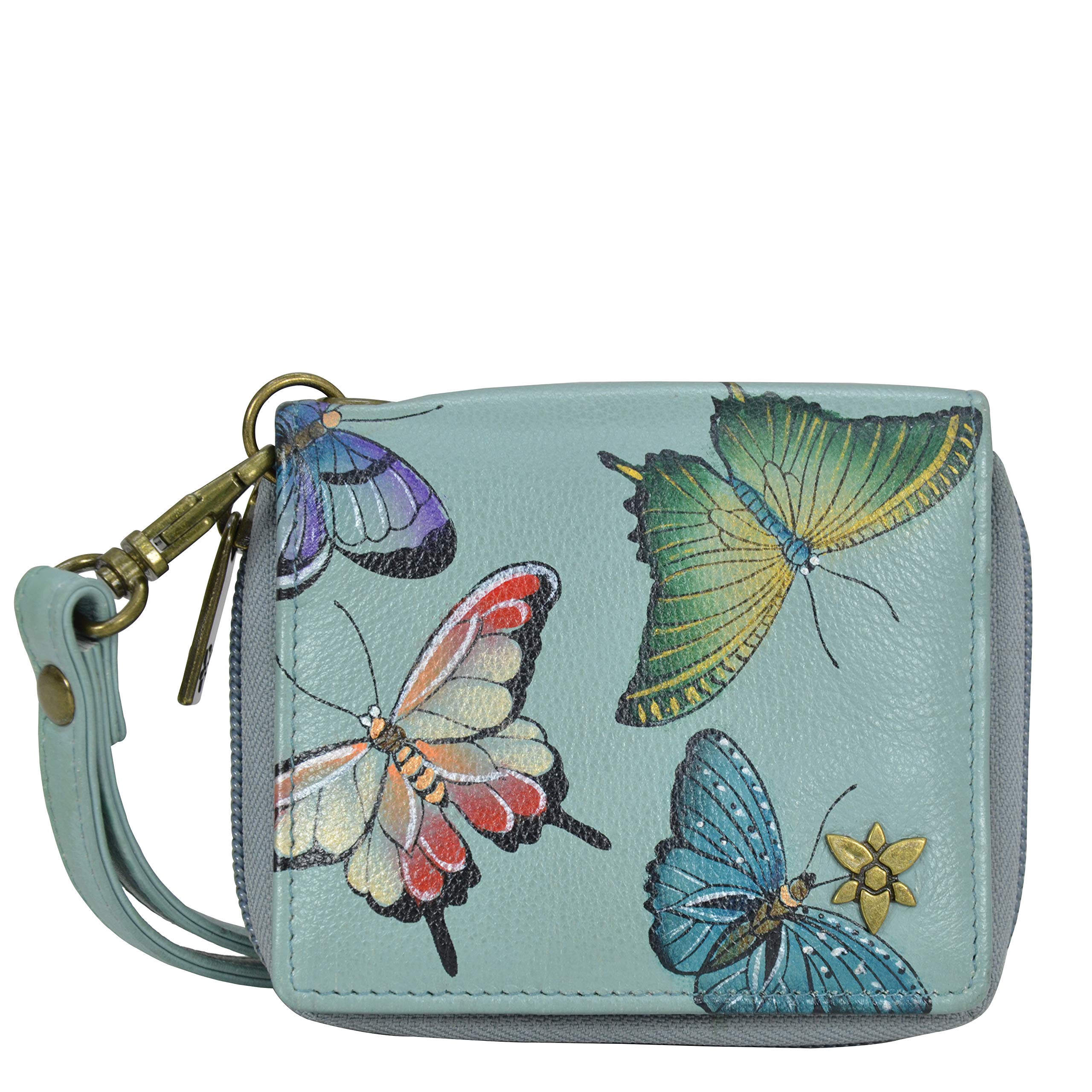 Anuschka Hand-Painted Women’s Genuine Leather RFID Zip Around Organiser Wallet - Butterfly Heaven