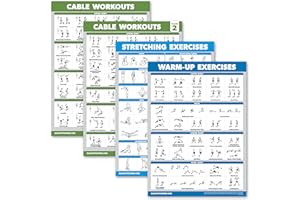 4 Pack - Cable Machine Workout Posters Volume 1 & 2 + Stretching Exercises + Warm Up Exercises