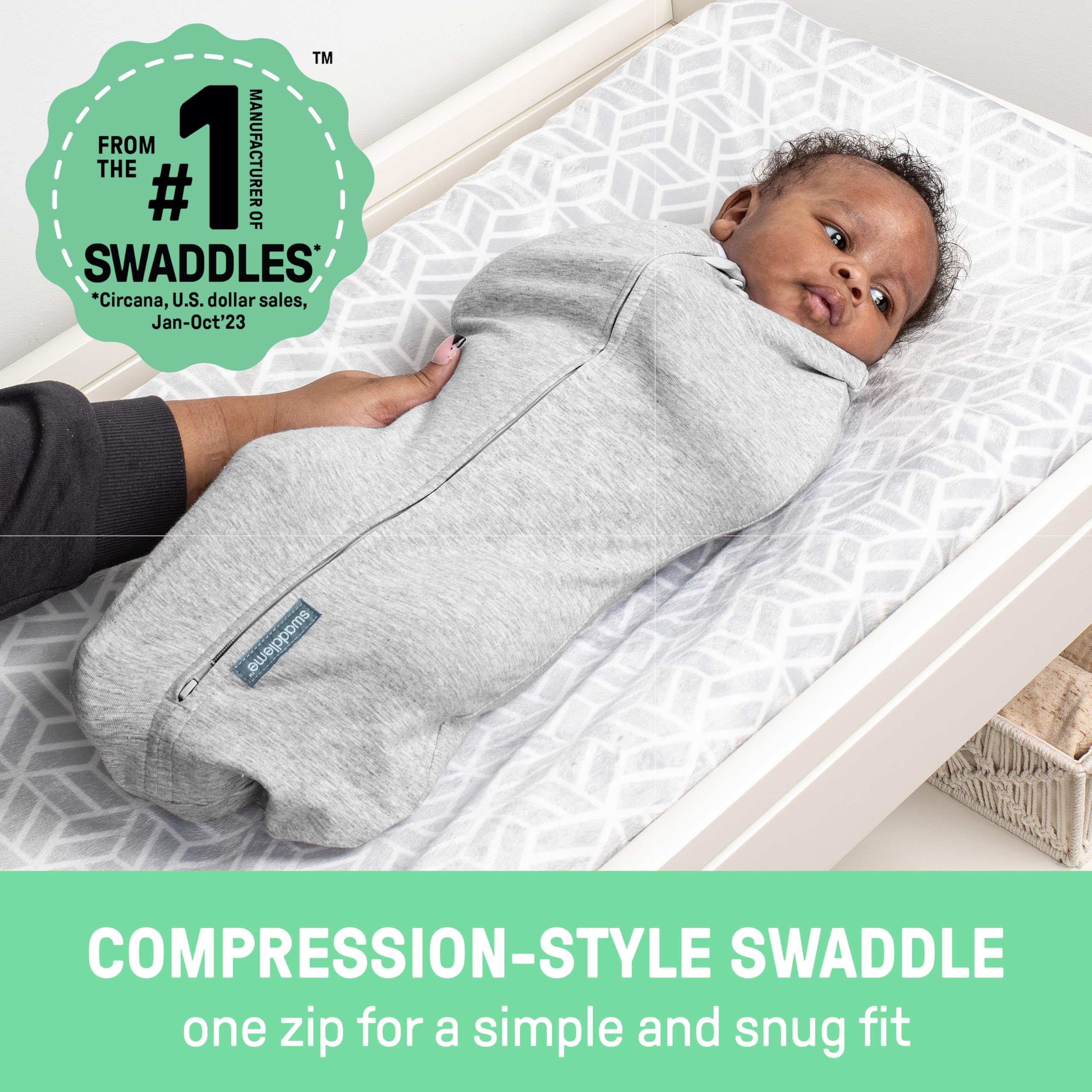 SwaddleMe by Ingenuity Compression Baby Swaddle Pod, Two-Way Zipper for Easy Diaper Changes, Improves Sleep & Calms Startle Reflex, 0-2 Months, 1.0 TOG, 1-Pack - Flower Confetti