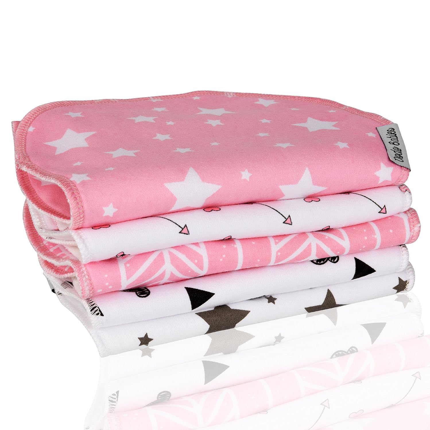 Baby Burp Cloths Pack of 5 by Dodo Babies + 2 Pacifier Clips + Pacifier Case, Premium Quality for Girls Soft and Absorbent, Excellent Baby Shower/Registry Gift: Baby