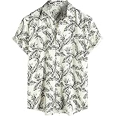 AOTIK Mens Hawaiian Shirt Short Sleeve Button Down Cotton Floral Shirts Casual Tropical Beach Summer Shirts