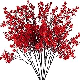 Lansdowns 10 Pcs Babys Breath Artificial Flowers Bulk Real Touch Flowers Fake Flowers Silk Flowers for Home Decor Indoor Floral Arrangement Table Centerpieces Festival Party Decor (Red)