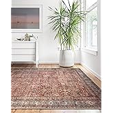 Loloi Layla Collection LAY-01 Brick/Blue 2'-0" x 5'-0" .13" Thick Accent Rug, Soft, Durable, Vintage Inspired, Distressed, Lo