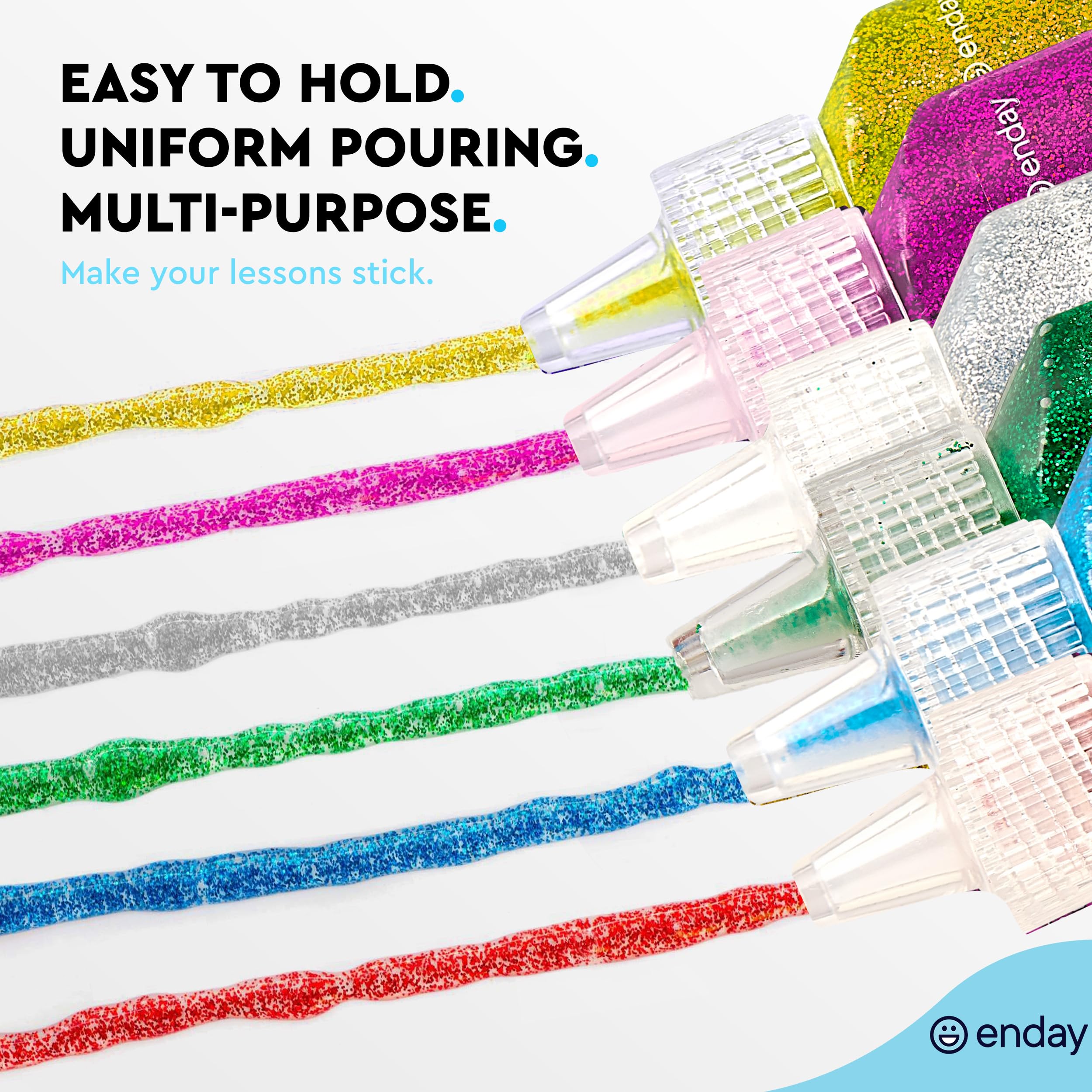 Glitter Glue for Crafts in Bright Classic Colors: Silver, Red, Green, Blue, Purple & Gold Glitter Glue Washable & Non-Toxic Used for Gluing, Drawing, Writing, Outlining, 0.67 OZ (6 Pieces) - by Enday