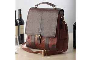 Wine Enthusiast 3-Bottle Leather BYO Wine Bag – Store and Carry up to 3 Wine Bottles for Travel, Picnics, Gatherings, Parties – Buckle & Zipper Closure and Optional Sleeve Dividers in Interior