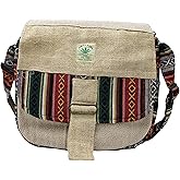 Fwosi hemp bag Boho Natural Mini Crossbody Bag, 5 Pockets, Tree of Life Embroidered, Travel Bag