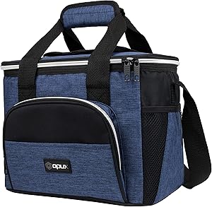 OPUX Insulated Small Cooler Bag for Travel | Soft Collapsible Cooler Bag for Family Camping, Beach | Large Leakproof Lunch Bag Box for Work, Construction Lunch Pail | Fits 16 Cans (Heather Navy)