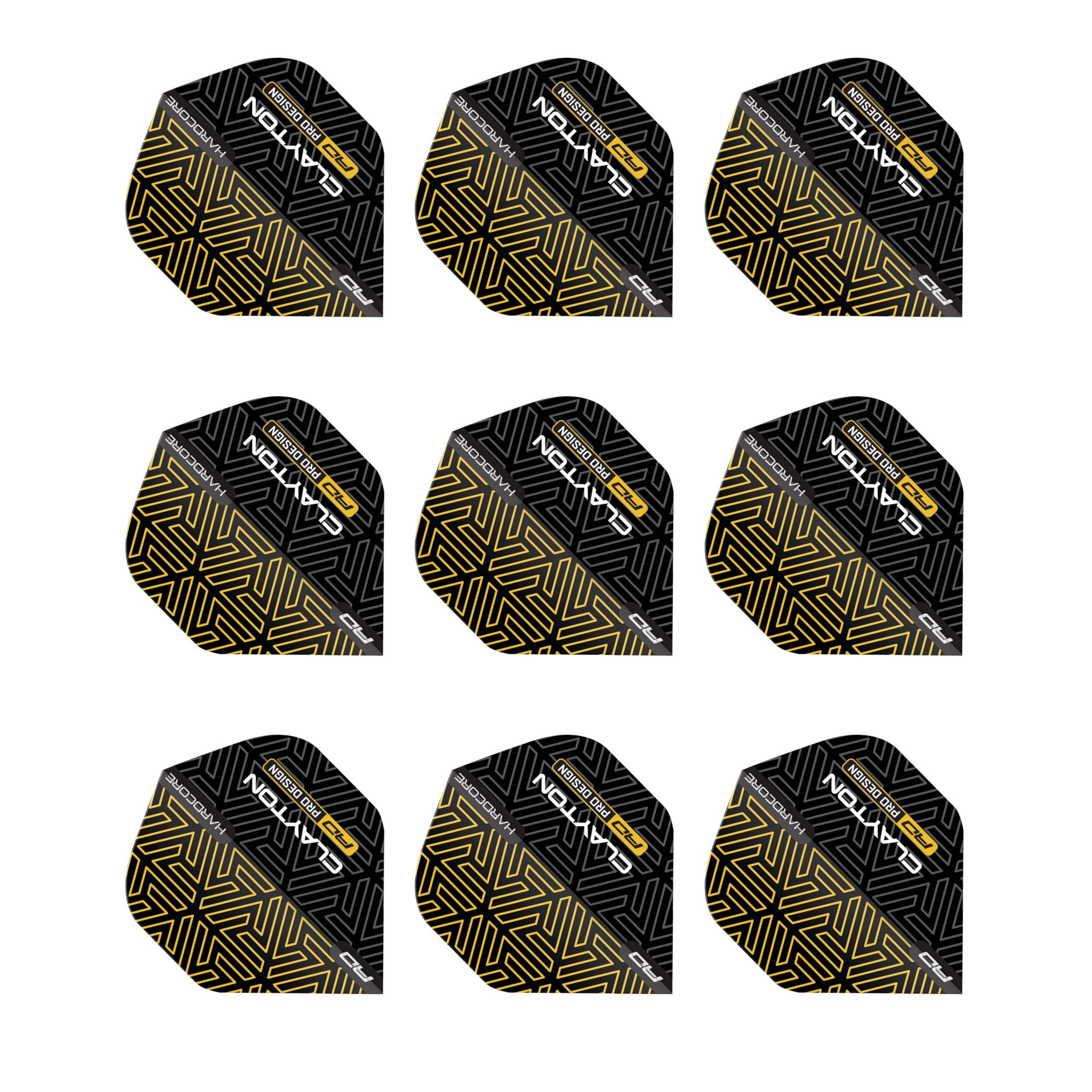RED DRAGON Jonny Clayton Hardcore Premium Gold & Black Dart Flights - 3 Sets Per Pack (9 Dart Flights in total)