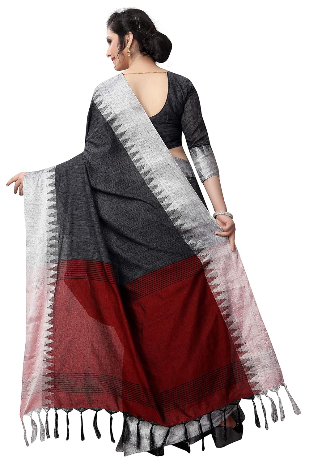 perfectblue women's linen saree with blouse piece (vanshi9kalinevariation)