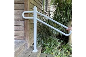 SMQLJXC 28"-8.5" L X 35.5" H Single Post Wrought Iron Handrails for Outdoor 1-3 Steps, Metal Outdoor Stair Railing, Railings for Steps,Fits Garage, Porch (White)
