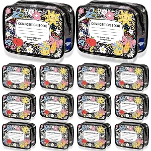 Suclain 12 Pcs Back to School Teacher Gift, Teacher Survival Kit Bag, Cute Composition Book Zipper Cosmetic Pouches, Transpar