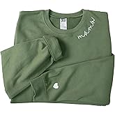 IZI POD - Mom Mama Grandma Embroidered Crewneck Sweatshirt Heart On Sleeve For Women-Gifts For Mom, Grandma, Mimi, Nana, Gigi