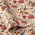 RUSPEPA Floral Wrapping Paper Bouquet for Women, 17 in x 16.4 ft, Mini Roll, Blooming with Bird and Butterfly Design, Kraft Wrapping Paper Roll for Spring, Birthday and Baby Shower