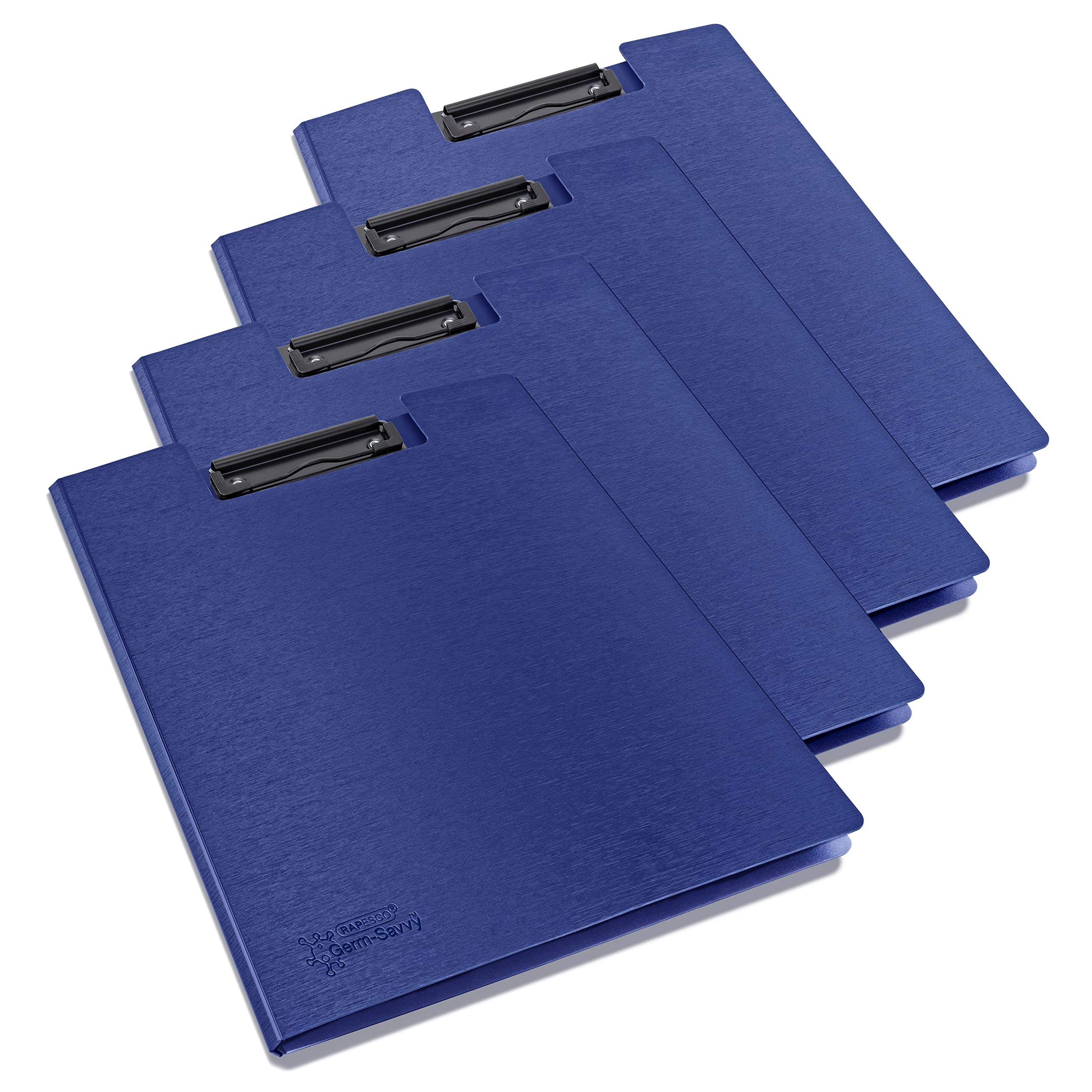 Rapesco 1698 Germ-Savvy Antibacterial, A4 Foldover Clipboard, Blue, Pack of 4