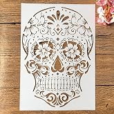 TIAMECH A4 Reusable Mandala Sugar Dead Skull Stencil for Painting | Skeleton Layering Template, DIY Wall Art, Wood Furniture, Scrapbook & Crafts (8.3x11.7inch)