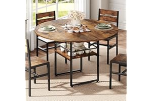 RALGEND 47.2" Round Dining Table for 4, Farmhouse Wooden Kitchen Table with Storage Shelf, Space Saving Circle Dinner Table f