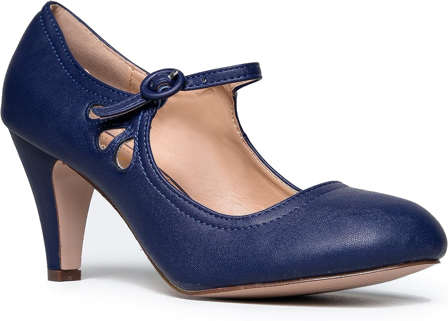 Mary Jane Pumps Low Kitten Heels Vintage Retro Round Toe Shoe With