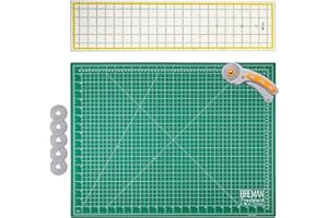 W.A. PORTMAN WA Portman Self Healing Cutting Mat & Rotary Cutter Set – 45mm Rotary Cutter for Fabric with 5 Extra Blades with 18x24 Fabric Cutting Mats for Crafts & 6x24 Acrylic Quilting Rulers – 3pc Sewing Kit