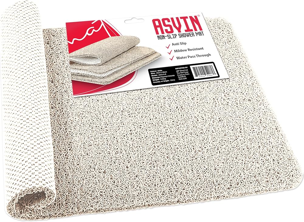 Asvin Extra Long Non Slip Shower Mat 40x120cm White Loofah Rubber