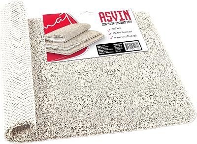 Asvin Extra Long Non Slip Shower Mat 40x120cm White Loofah Rubber