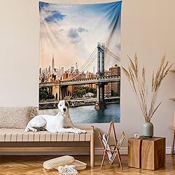 Ambesonne New York Tapestry, Manhattan Bridge and