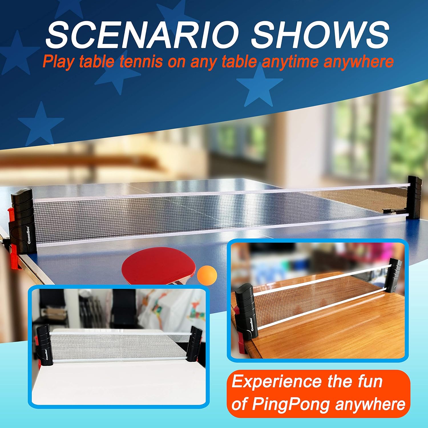Comesee Retractable Ping Pong Net for Any Table, Table Tennis Nets and Posts Equipment for Replacement (Black) : Sports & Outdoors