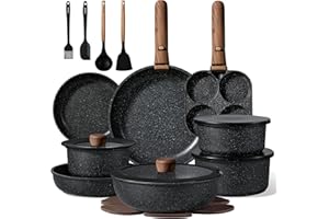 CAROTE 25pcs Pots and Pans Set Non Stick, Cookware Sets, Kitchen Set, Oven/Dishwasher/Fridge Safe, Space Saving Pots Set, Non