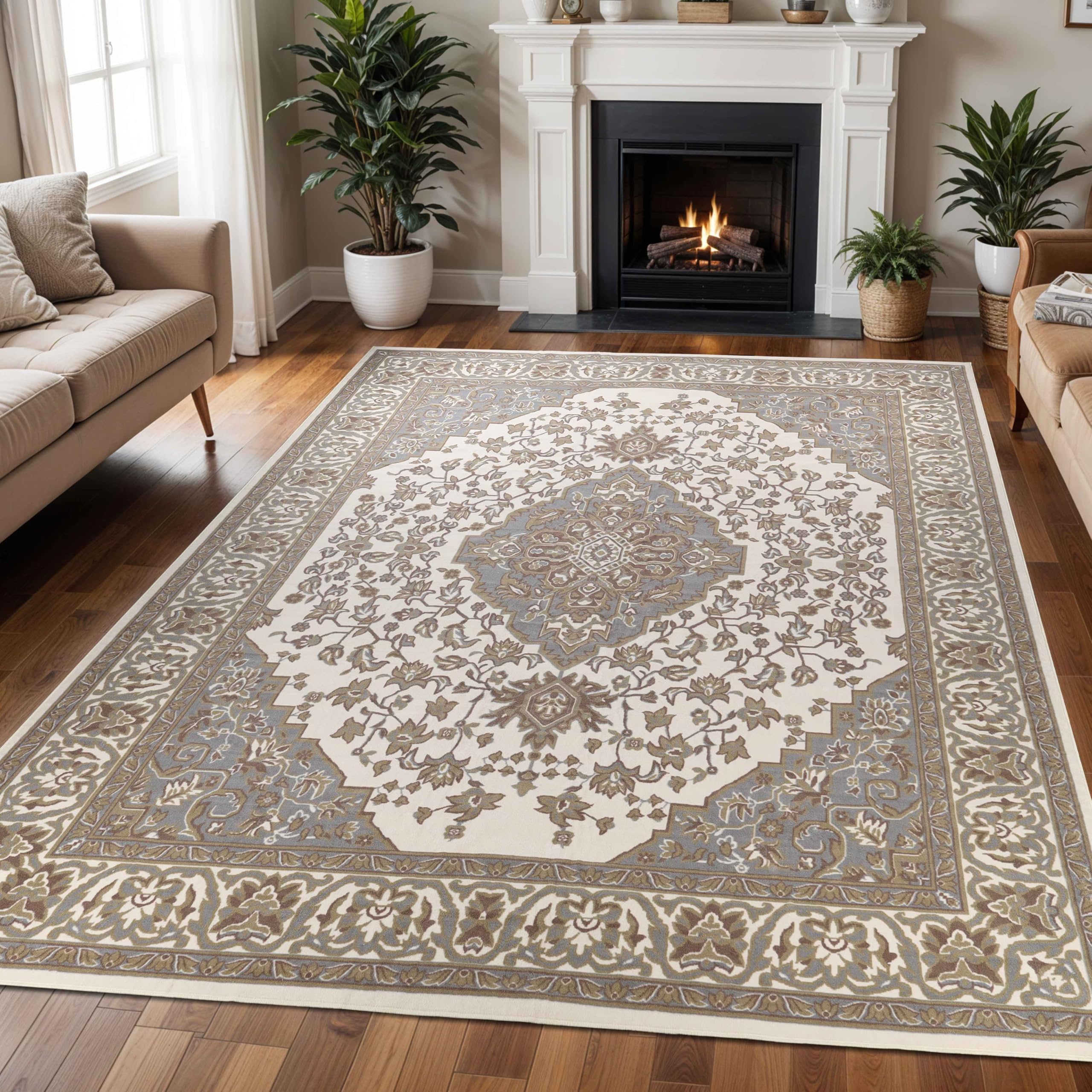 Superior Indoor Area Rug, Plush Carpet Cover, Traditional Oriental Medallion, for Kids or Pets, Hallway, Entry, Living Room, Dining, Bedroom, Office, Kitchen, Glendale Collection, 12′ x 18′, Green