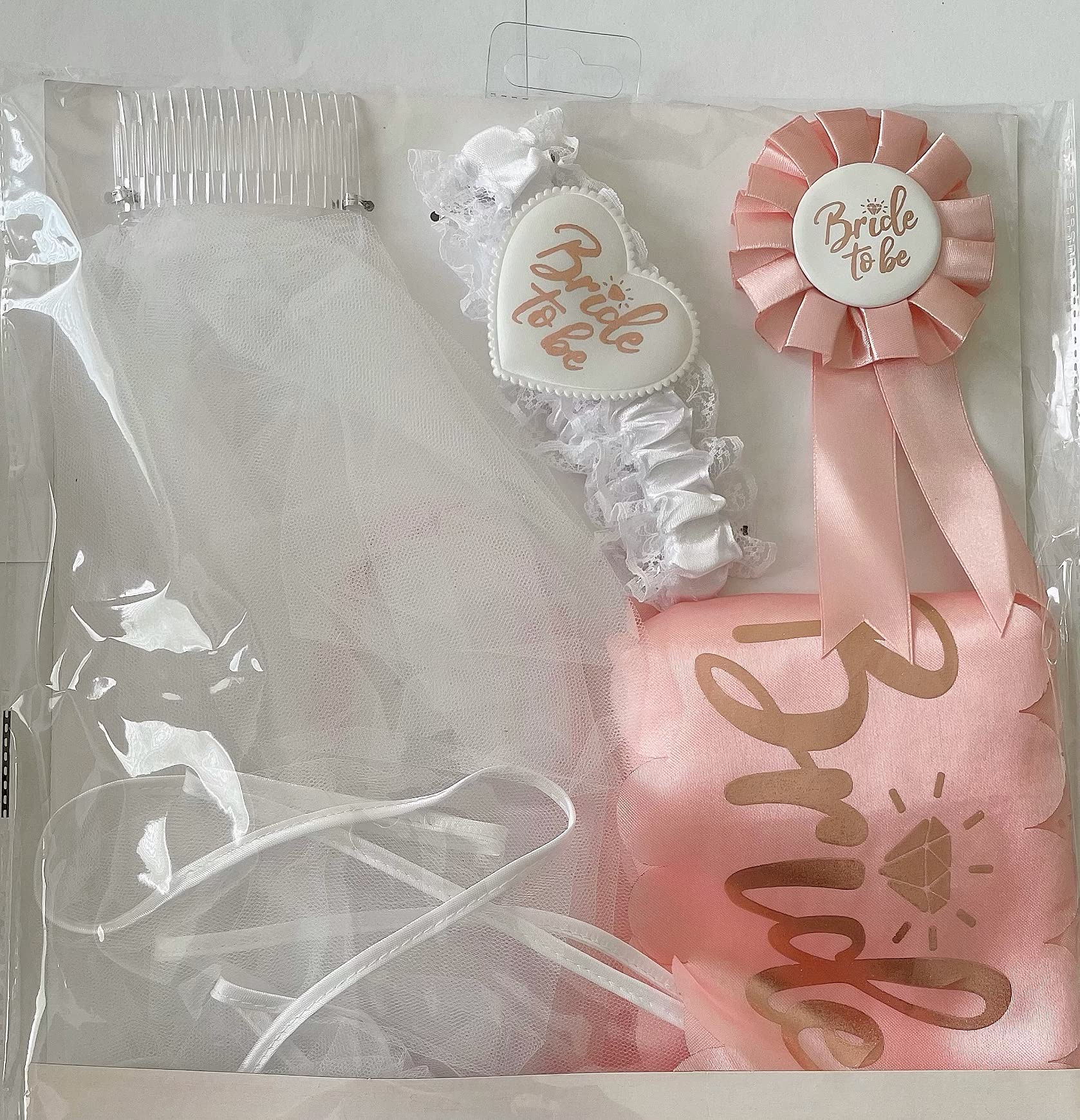 Opucore Bride to be Set, 4 piece, Rose Gold Accessories for Hen Party/Bridal Shower, with Bride to be Sash, Bridal Veil, Bride to be Badge and Bride to be Garter