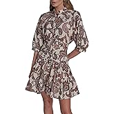 BCBG Womens Short Puff Sleeve Faux Collar Cotton Fit & Flare Mini Dress