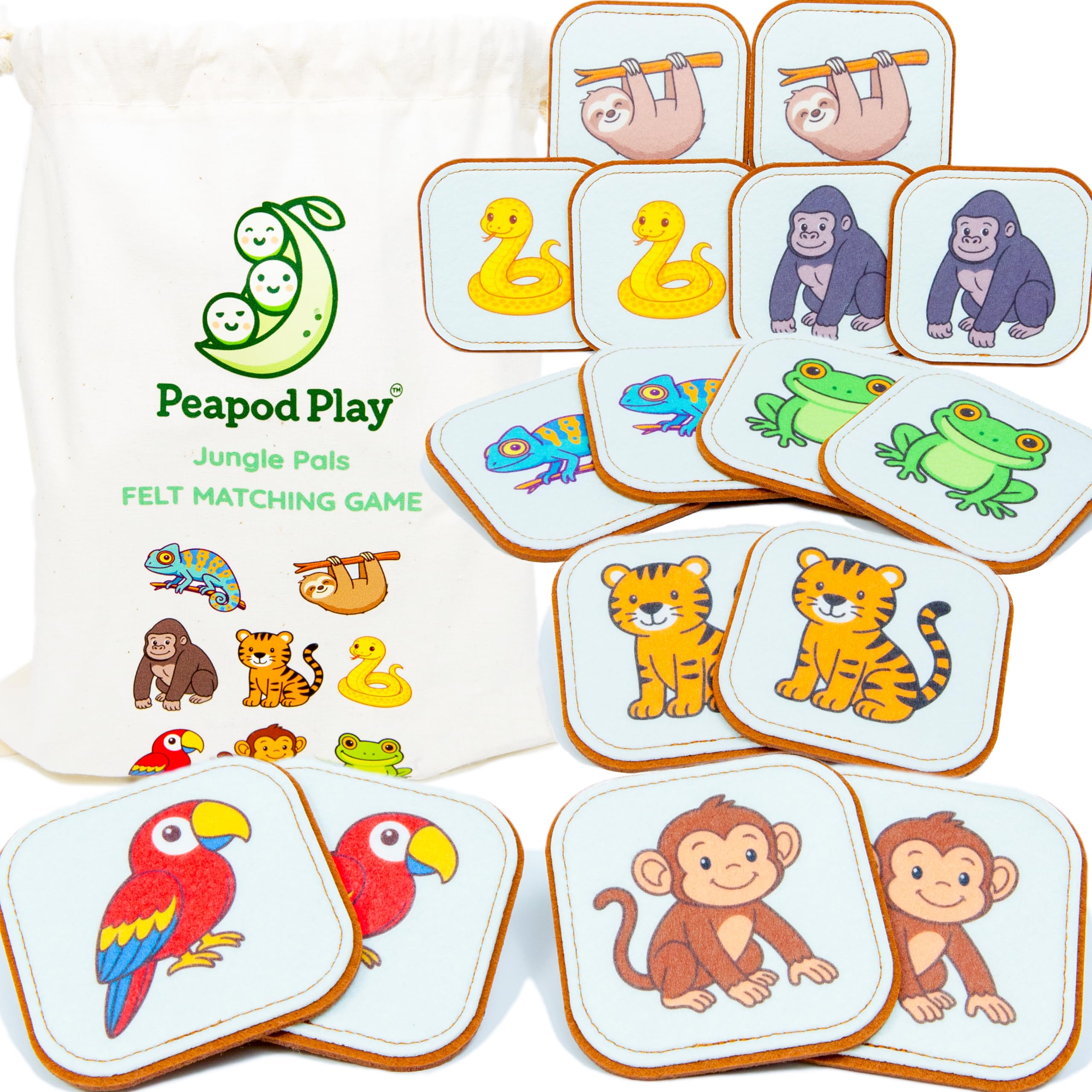 Felt Jungle Matching Game for Toddlers – Wild Animal Memory Game & Flash Cards – Soft and Safe for Ages 1+ – Montessori Preschool Learning Activity – Educational Jungle Toy for Boys & Girls