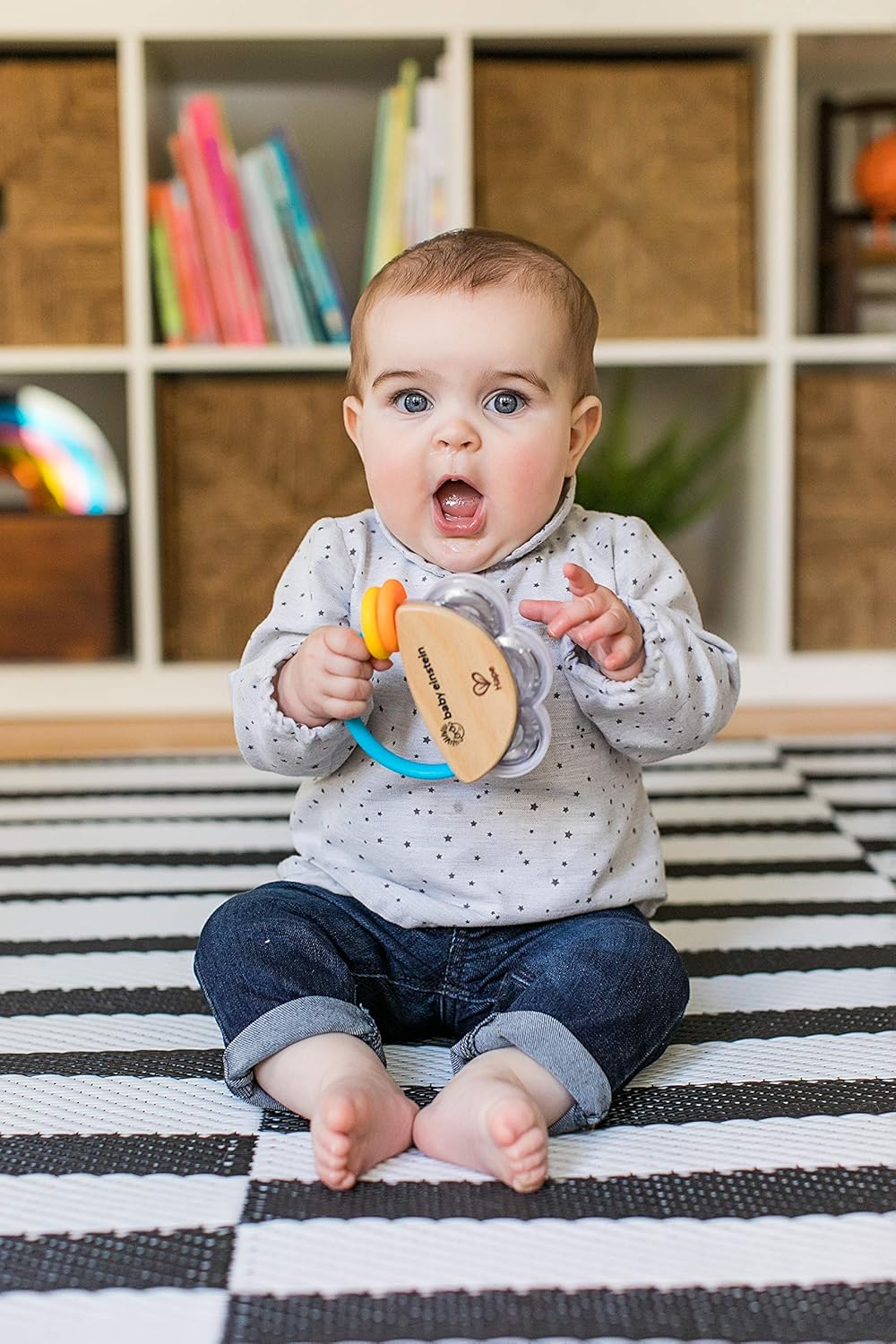 Baby Einstein Tiny Tambourine Wooden Musical Toy, Ages 3 months + : Baby