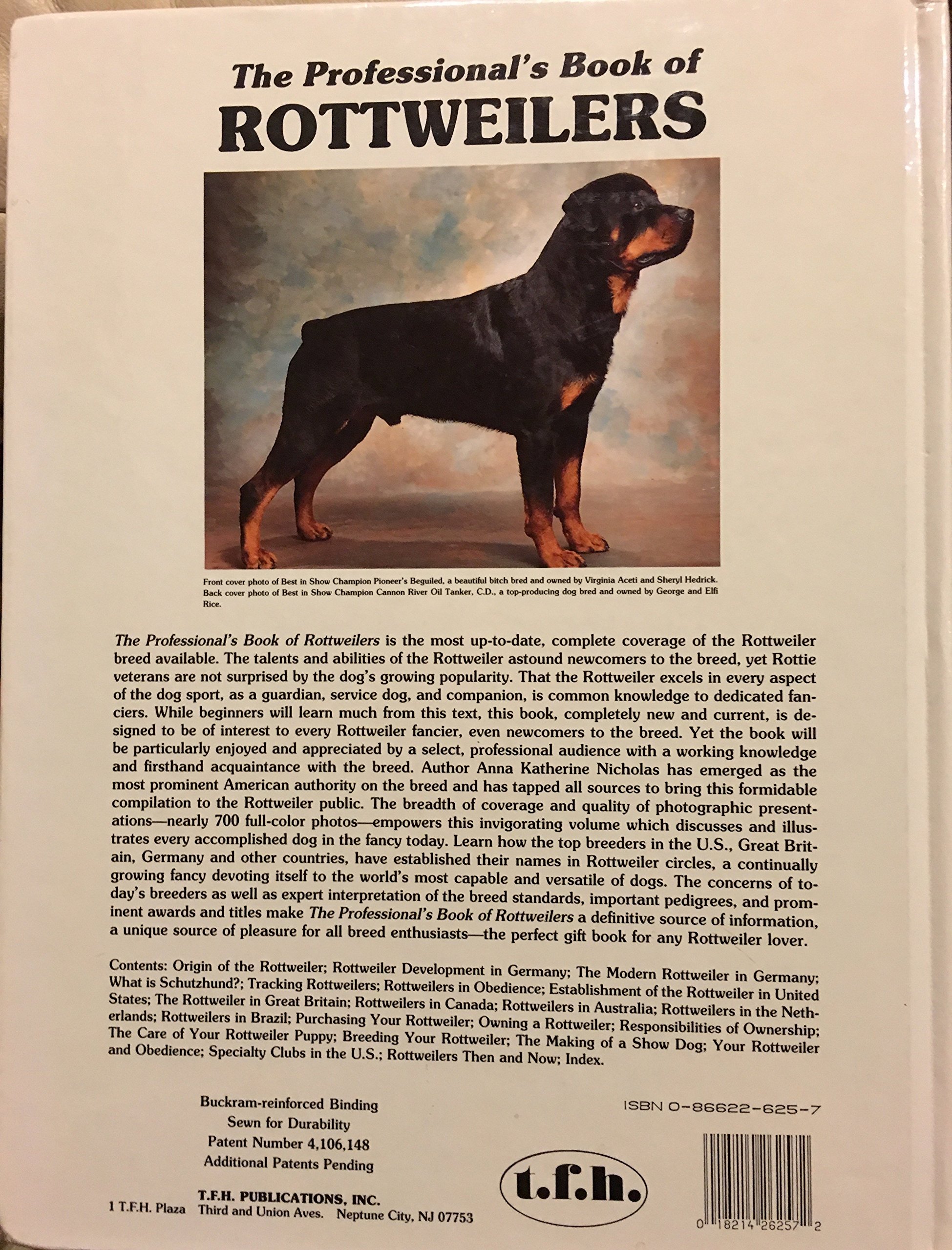 The Professional's Book of Rottweilers (Professional Book of Series): Anna  Katherine Nicholas: 9780866226257: Amazon.com: Books