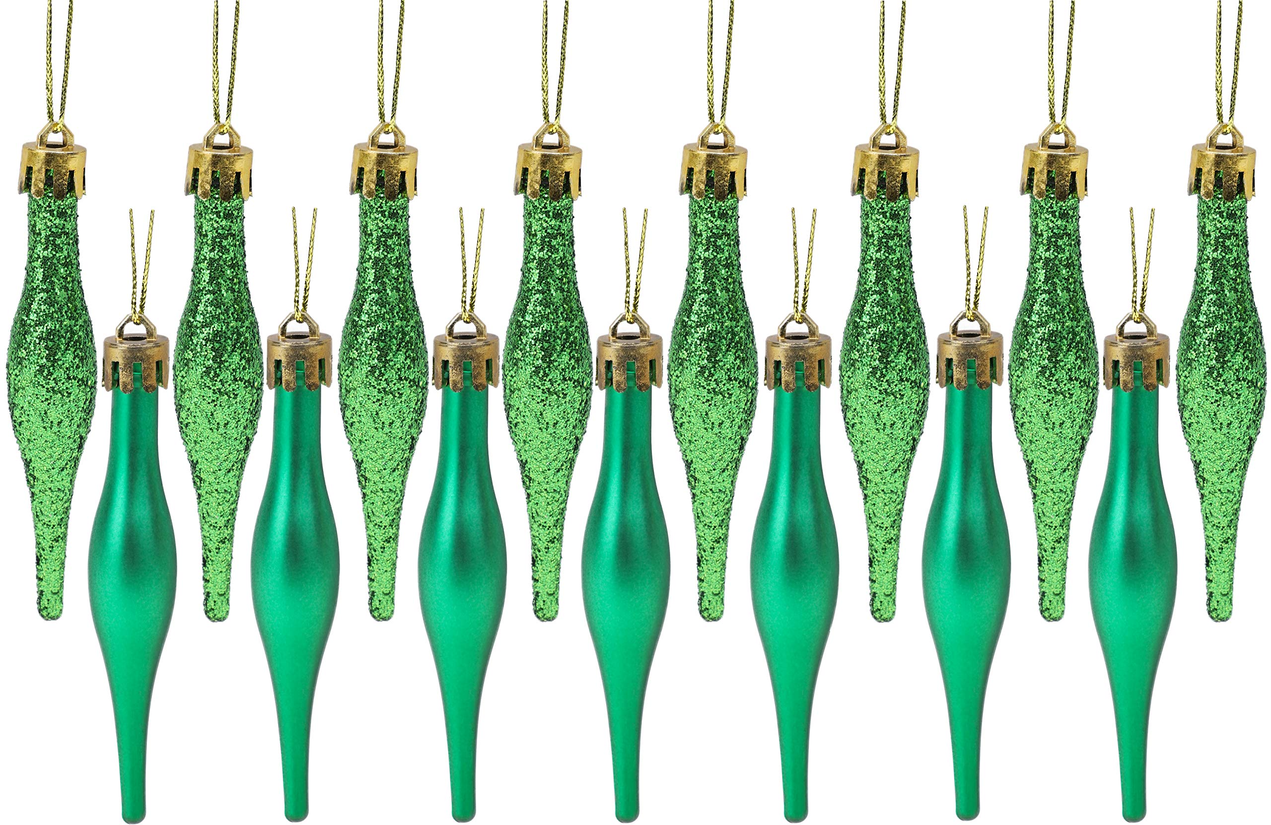 Christmas Concepts® Pack Of 15-8.5cm, 85mm (3.4") Droplet Baubles - Matte & Glitter Design - Christmas Baubles (Emerald Green)