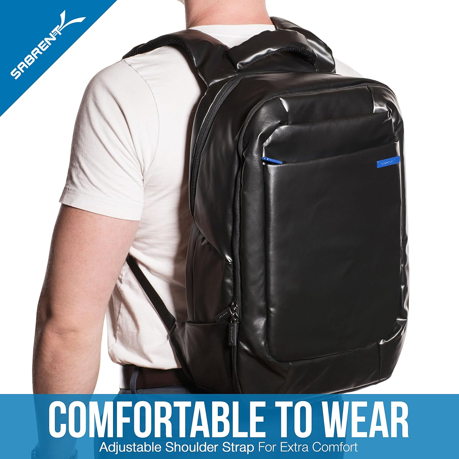 SABRENT Weather Resistant Backpack (BG-BPKP), Black, Blue, L - Image 4