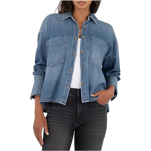 (取寄) カット フロム ザ クロス レディース レイトン - ロング スリーブ ボタン ダウン ウィズ パッチ ポケット KUT from the Kloth women Leighton - Long Sleeve Button Down with Patch Pocket Light Wash Amazon.com: KUT from the Kloth Womens Leighton - Long Sleeve