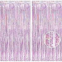 BRAVESHINE Pink Christmas Glitter Tinsel Foil Fringe Curtain - 2 Pcs 3.2x8.2 ft Metallic Party Supplies Photo Backdrop for Gi