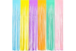 BRAVESHINE Tinsel Foil Fringe Curtains - 2Pcs 3.2x8.2ft Pastel Colourful Photo Backdrop for Sweet Birthdays Easter Bunny Bridal Shower Fairy Kids Candy Donut Party Decorations