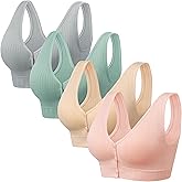 Angelhood Front Close Wireless Bras for Women, Smoothing Padded Bralette, Comfortable Snap Closing Bras, 4 Pack