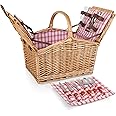 PICNIC TIME Piccadilly Picnic Basket, Romantic Picnic Basket for 2 - Includes Utensil Set, Glasses, Plates, and Wine Opener, (Red & White Plaid Pattern)