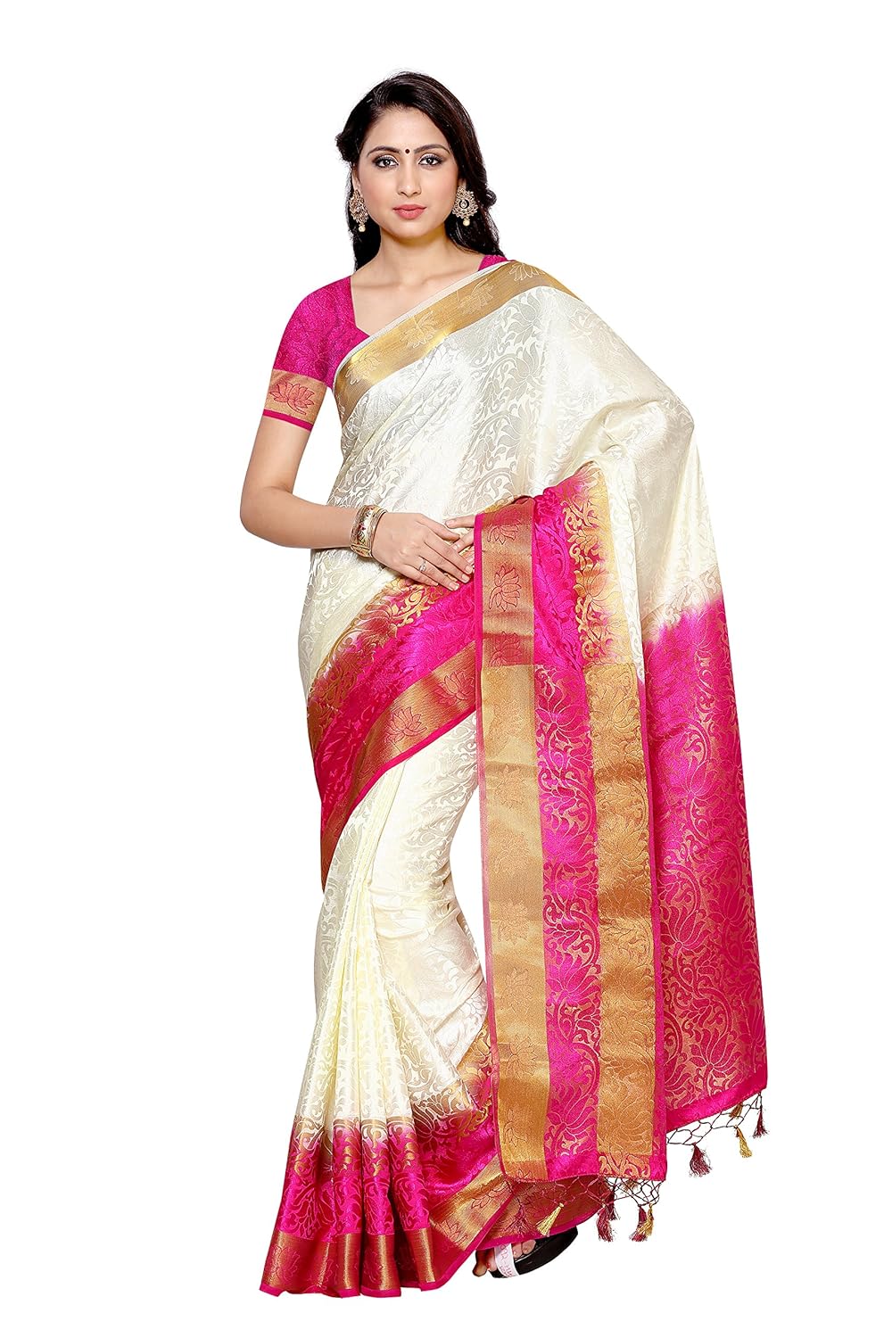 mimosa women's silk saree with blouse piece(2092-2d-hwt-rni_white_free size)