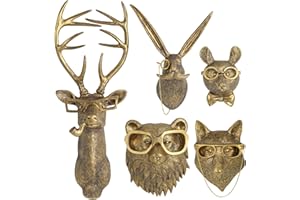 UITWMKTG 5 Pack Animal Head Wall Decor Gold Wall Sculpture Home Decor for Living Room Office Bedroom Modern Decor for Men Wom