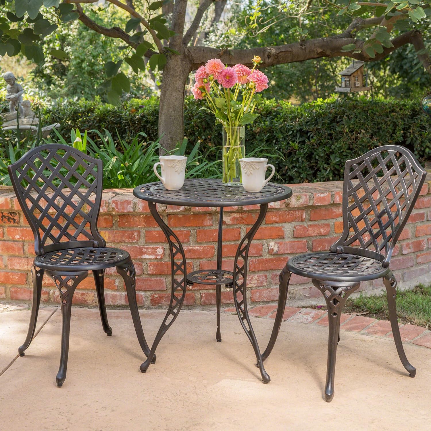 Christopher Knight Home La Sola Metal Outdoor Bistro Set, Black With Bronze: Garden & Outdoor