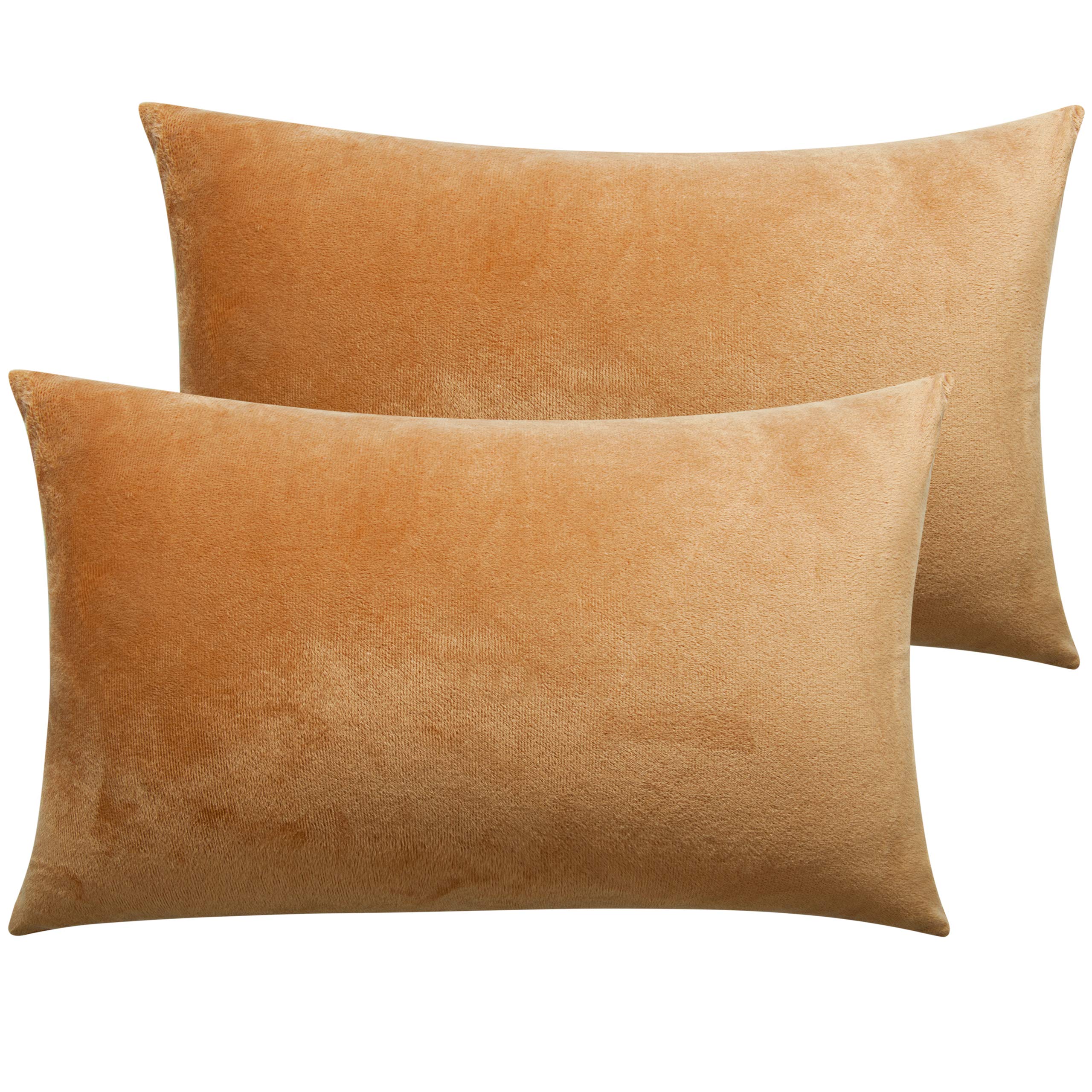 NTBAY 2 Pack Zippered Velvet Standard Pillowcases, Super Soft and Cozy Luxury Fuzzy Flannel Pillow Cases with Zipper, 50x75 cm, Camel
