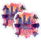 Miami Florida Sticker 4 Inch 2-Pack - Waterproof Vinyl Decal for Laptop Water Bottle Car Tumbler - Durable Aesthetic Long-Lasting Stickers for Adults ID45039