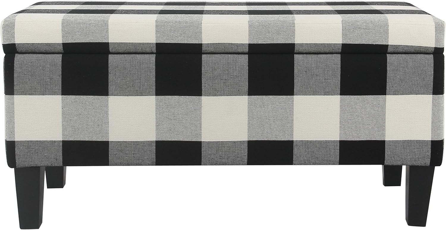 HomePop Large Upholstered Rectangular Storage Ottoman Bench with Hinged Lid, Black Buffalo Plaid: Kitchen & Dining