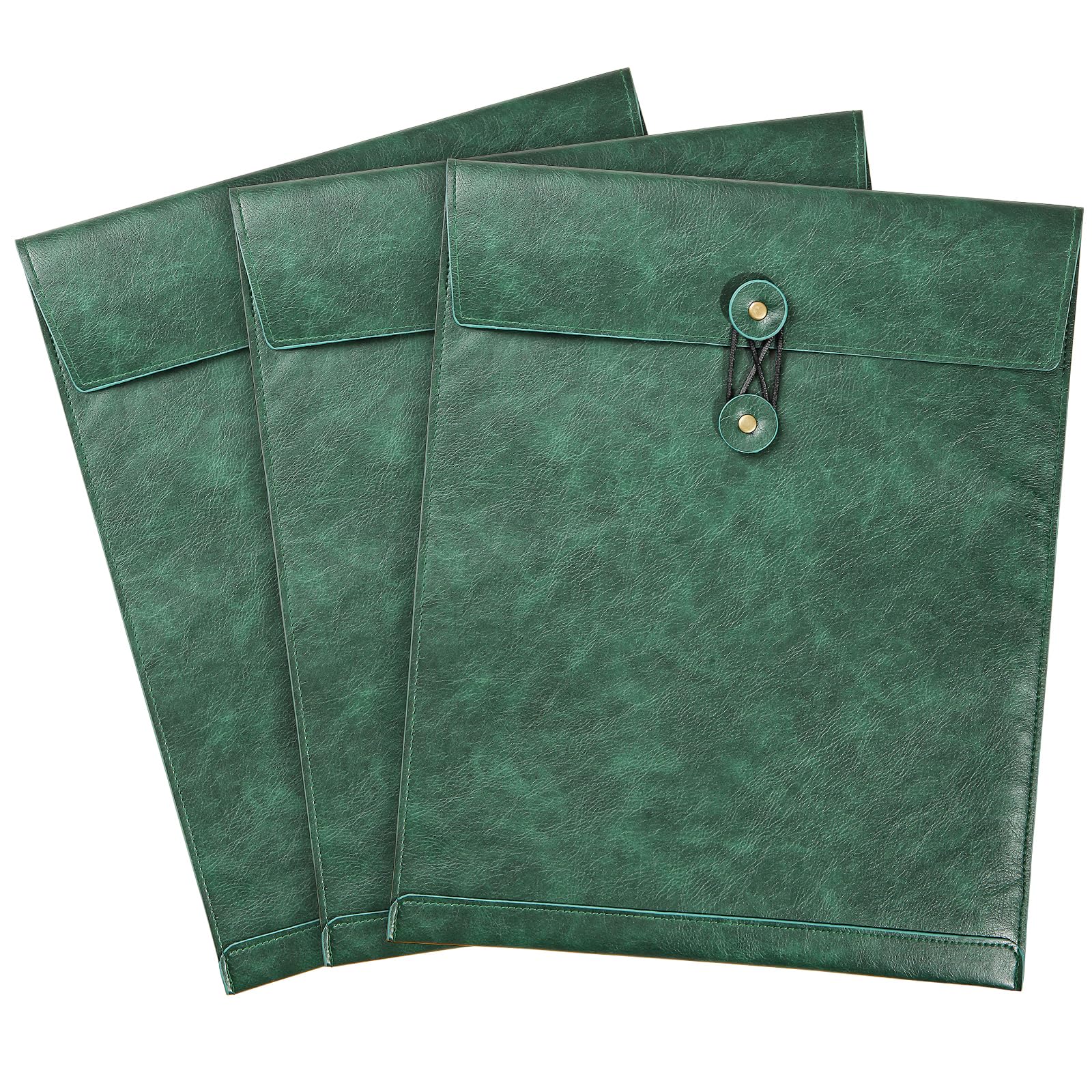 QiXin Green A4 PU Leather File Folders for Documents,Important Private File Organizer with String Tie Closure,Laptop Sleeve Notebook Case,Leather Portfolio Binder Envelopes, Filing Folder