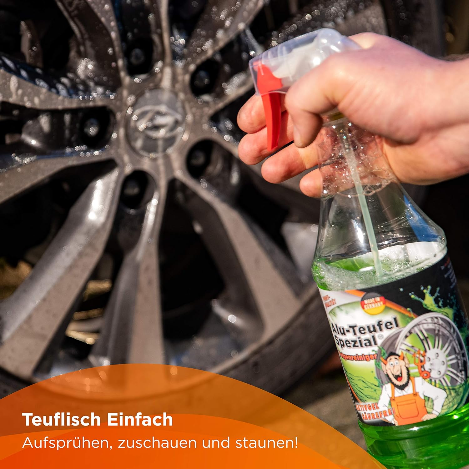 TUGA Chemie Alu-Teufel Special Wheel Rim Cleaner, pack of 1, 1000 ml Spray Bottle, Green (Grün), 1 l (Pack of 1) - Image 4