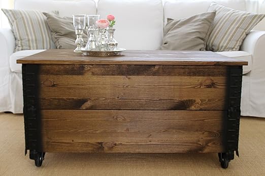 Uncle Joe´s Couchtisch XL dunkel Truhentisch Truhe im Vintage Shabby chic Style aus Massiv-Holz in braun mit Stauraum und Dec